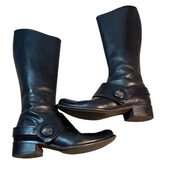 Coclico Black Leather Tall Boots Size 38 Full Zip‎ Excellent Vintage 7 or 7.5 US